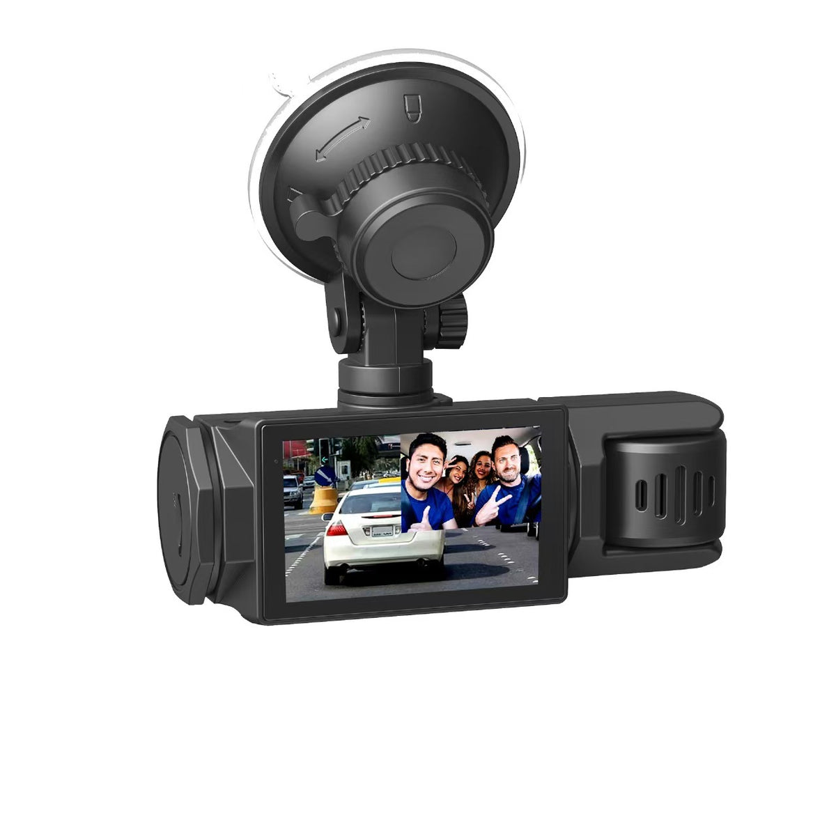 Dash camera, screen side with suction cup mount
