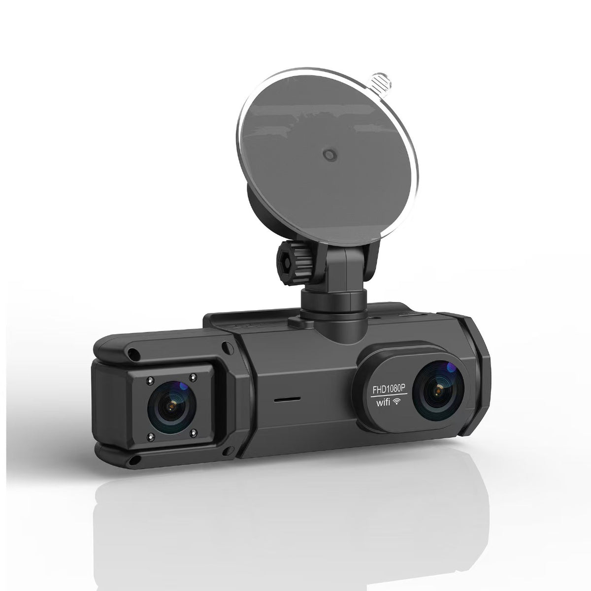 Dash camera with suction cup mount, lens side
